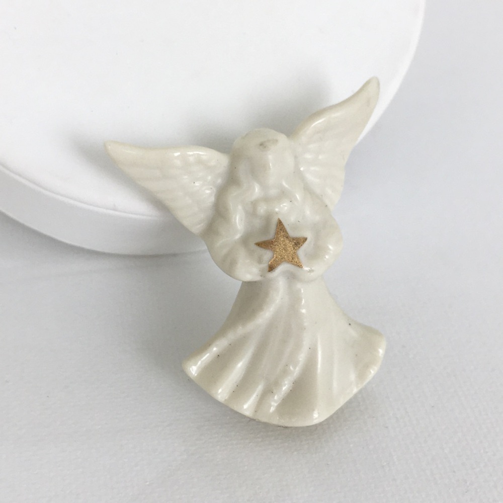 Vintage Lenox Angel Brooch Ceramic Ivory Porcelain With Golden Star